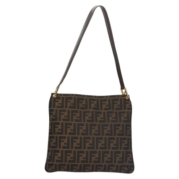 FENDI Zucca Canvas Shoulder Bag Brown Black Gold - Picture 3 of 12